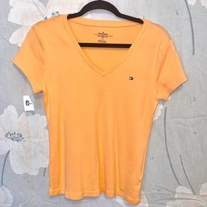 Tommy Hilfiger V-Neck Shirt Orange Large
